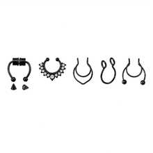 Bộ 5 khuyên mũi giả hỗn hợp, khuyên mũi giả bằng thép không gỉ, phụ kiện tai septum, kiểu xoắn ốc thời trang không cần xỏ lỗ. - 5 cái - Xem 11