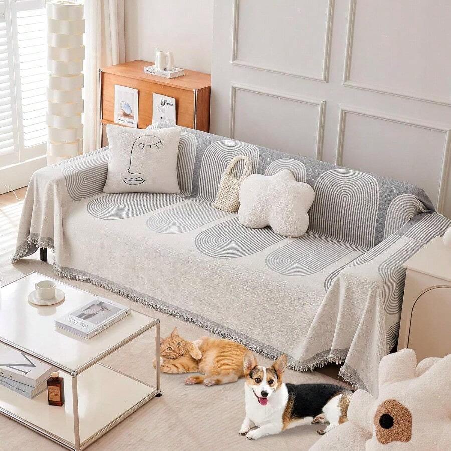 zxr Funda de Sofá Chenille de Doble Cara Funda Reversible Chenille Mejorada Washable Anti-Slip Multifuncional Sofa Cover para Mascotas All Seasons Gris 180X130cm/70.8X51.2in89 - Gris - Ver 1