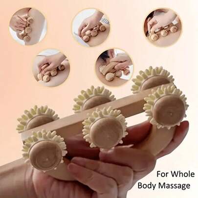 Wooden Roller Massager - To Relax Muscles And Relieve Stress - Great Massage And Relaxation Tool For Home Or Travel
