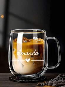 1/2pcs Custom Simple Light Luxury Double-Layer Insulated Heat Preservation Good Glass Coffee Cup , Transparent, With Portable Handle, Suitable For Cappuccino, Latte, Tea, Hot And Cold Drinks, Suitable For Easter, Christmas, Birthday Party