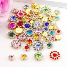 8mm, 10mm, 12mm, 14mm, 50 piezas/paquete, Cristales de Rhinestone redondos con forma de flor y base dorada DIY para coser o pegar, Lentejuelas brillantes, Decoraciones para ropa, bolsos, zapatos, manualidades, adornos DIY.