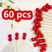30/60pcs Red Bead Cocktail Picks -Elegant Red Bead & Skewers ForChristmas, Thanksgiving, Halloween, Parties - Ideal For Appetizers, Fruit,Desserts,Sandwiches,Party Appetizer,Festive Skewers, AppetizerSkewers, Holiday Hosts