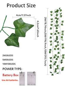2m/5m/10m 20/50/100pcs LED String Lights Artificial Ivy Vine, Indoor Decor Fake Hanging Ivy Wreath, Decorative Green Leaves, Bedroom/Home/Garden/Wall/Wedding, Battery Powered LED Vine Garland To Create Spring Atmosphere!