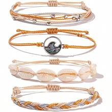 FANCY SHINY Wave String Bracelets Braid Puka Shell Bead Bracelets Handmade Cute  Boho Easter Jewelry Gifts For Women - Dark Orange - View 1