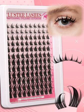 120片C型卷翘漫画睫毛混合装，8-16毫米仙女睫毛簇，轻盈柔软自然，DIY单根假睫毛，易于佩戴，可重复使用，适合日常妆容