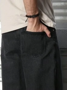 Logeqi® Jeans Vaqueros Lavados Versátil Baggy De Hombre - Gris - Ver 9