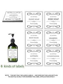 6/12pcs/Set Hand Soap And Dish Soap Bottle Stickers Artistic Font Style Decorations Label Sticker Shampoo Label Stick Firmly Waterproof Sticker Home For Bottle Bathroom Storage Label Stickers - Multicolor - View 9