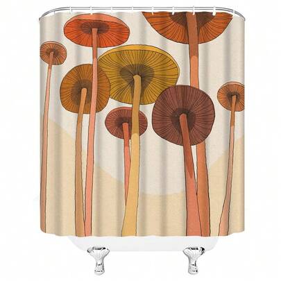 1pc Retro Colored Mushroom Shower Curtain, Abstract Mushroom Printed Shower Curtain, Very Suitable For Bathroom Decoration, Universal Room Decoration, Home Decoration, Bathroom Accessories Bathtub Curtain, Shower Curtain