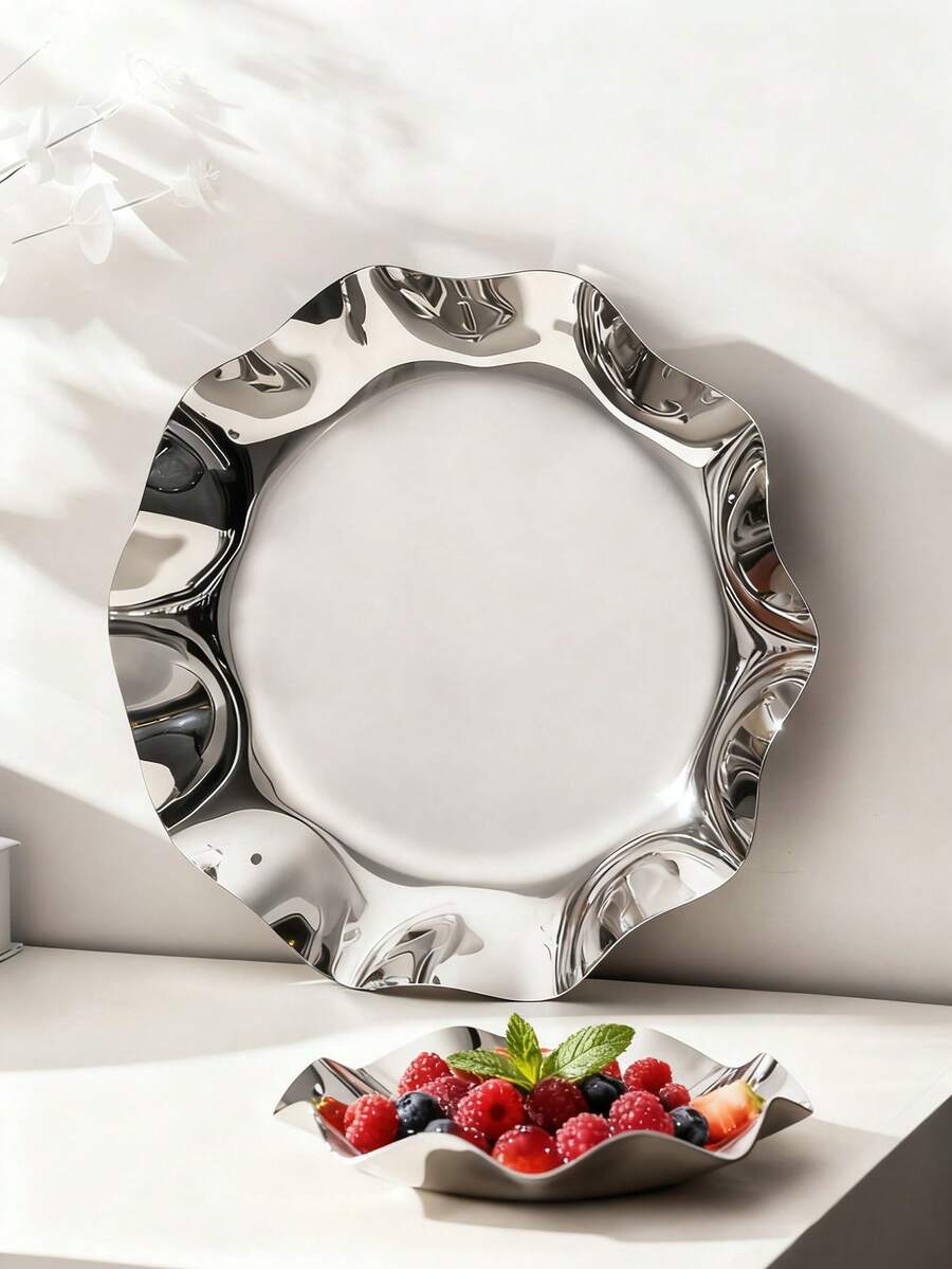 1 chiếc đĩa/khay đựng trái cây bằng thép không gỉ cao cấp, sang trọng, thích hợp để trang trí bàn cà phê phòng khách, quà tặng tiệc tùng và tân gia. - Bạc - Xem 1