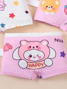 4pcs/Pack Girls' Cute Bow, Star, Kitty Cartoon Pattern Briefs, Comfortable For All Seasons - Multicolor - View 5