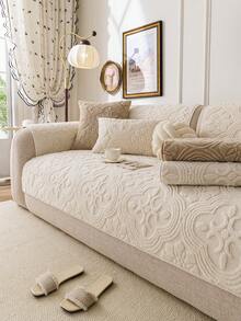 1pc Boho Embossed Floral Plush Sofa Cushion - Soft, Comfortable, Pet-Friendly, Non-Slip, Scratch-Resistant, Modern Sofa Cover For Living Room, Bedroom, Office, Suitable For 3/4-Seater & Sectional Sofas, Washable, Decorative