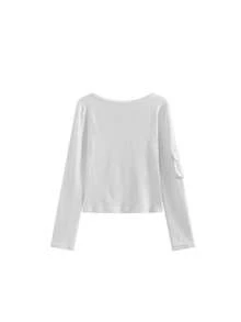 女士休闲插肩袖长袖T恤，韩版修身设计，可作内搭 - 白色 - 查看 5