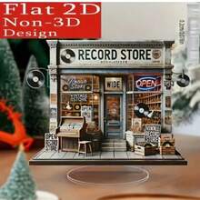 Décoration de bureau en acrylique rétro de magasin de disques vinyle, affichage charmant de boutique de musique vintage avec disques vinyle et platine, cadeau parfait pour le salon, la chambre, le bureau - Saint-Valentin, Fête des Mères, pendaison de crémaillère et Nouvel An, décoration de salle de musique - Multicolore - Voir 2