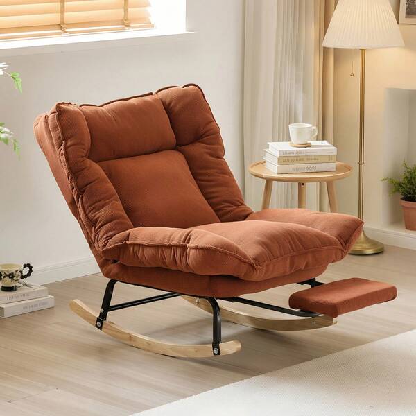 Rocking Chair Rocking Chair With Adjustable Footrest, Extra-Wide Upholstered Glider Rocker With Adjustable High Backrest And Removable Pad, Comfy Corduroy Upholstered Rocker Chair Recliner Leisure Accent Chair For Living Room Bedroom