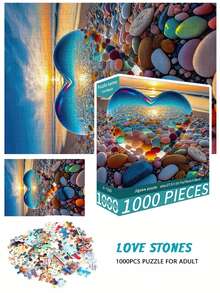 1盒1000片拼圖玩具，尺寸70cm*50cm，油畫風景與卡通圖案，成人壓力釋放，裝飾藝術品，適合生日、新年、情人節、復活節、兒童節、開學季、萬聖節、感恩節與聖誕節禮物 - 彩色 - 查看 9