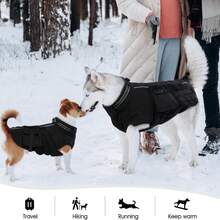 1pc Dog Winter Jacket, Built-In Chest Harness, Warm & Windproof Reflective, Suitable For Medium To Large Dogs, Pet Vest With Webbing And 3 Pockets, Fit For Male Dogs - Black - View 9