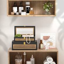 Rattan Decorative Box,Boho Display Boxes With Lids,Set Of 2 Rectangular Wicker Storage Decoration,Natural Woven Cane Bins For Home Decor For Rustic Farmhouse(Natural) - Khâu kaki màu đen - Xem 6