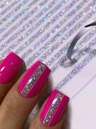 1 st 3D-linje nagelklistermärke, 1 st 3D holografisk silver roséguld metallisk randig bokstavsskjutreglage kurvig gel nagelklistermärke, 3D självhäftande remsor för böjd randig nagelkonstdesign, gör-det-själv nageldekoration lämplig för hem och salong