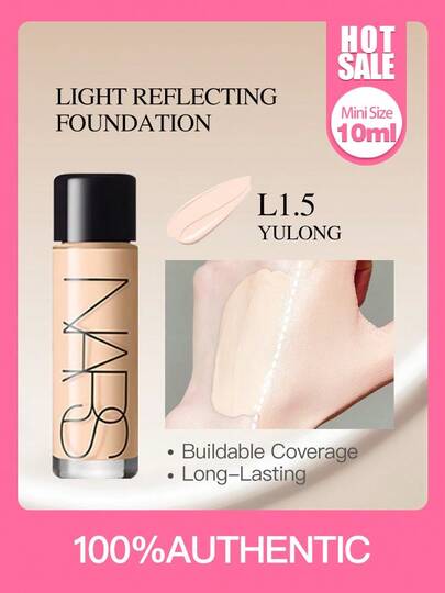  NARS IŞIK YANSITICI FONDÖTEN YULONG #L1.5 | 10 ml Mini Seyahat Boyu, Hafif Fondöten, Işıltılı Bitiş, Uzun Süreli ve Kat Kat Kapatıcılık