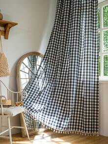 1 件简约美式格子图案窗帘，适用于卧室、客厅、阳台