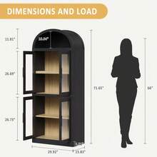 Tall Arched Bookcase With 4 Glass Doors & Open Shelf - Modern Farmhouse Storage Cabinet 72'' - 黑色 - 查看 2