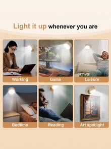 1 đèn LED treo tường vân gỗ, đèn tường xoay 360° có thể điều chỉnh độ sáng, sử dụng pin sạc, điều khiển cảm ứng, thiết kế tự dính, đèn ngủ LED dùng để đọc sách, trang trí nhà cửa và chiếu sáng. - Nhiều màu - Xem 6
