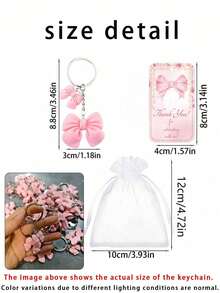 60pcs/20sets/30pcs/10sets Pink Bow Baby Shower Party Favor Set, Includes Bow Keychains (Lanyard + Bow Design), Organza Bags, And Cards - Pink - View 5