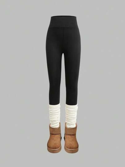 3-Set Pack Tween Girls Solid Color Knitted High Waist Elastic Flared Pants, Casual Sports Yoga And Foot Covers, Suitable For Daily Wear, Back To School (JH25058)