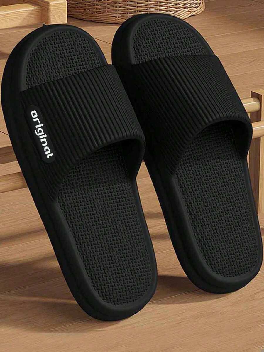 Fashionable, Comfortable, Soft Striped Yellow Thick Sole Anti-Slip Anti-Odor EVA Indoor Slippers For Women, Suitable For Wide Feet (Order One Size Up For More Comfort),Spring Summer Outfits