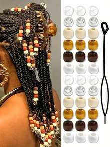 60颗木珠，6款彩色发饰，编发配件，可爱编发装饰饰品制作套装（含黑色发针，方便固定编发），发夹，发卡，发卡，头饰，发卡 - 多色2 - 查看 10