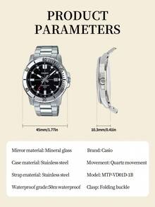 Casio 男士石英表，仿模拟表盘，不锈钢表带，黑色表盘，50米防水，日期显示，适合商务及日常佩戴，MTP-VD01D-1EVUDF - 黑色 - 查看 6