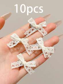 22pcs/16pcs/5pcs Cute White Lace Bow Hair Clips, Elegant Small Hair Claws, Bangs Clips, Versatile Side Hair Accessories Suitable For Daily Use, Hair Slide, Hair Barrettes - Multicolor - View 7