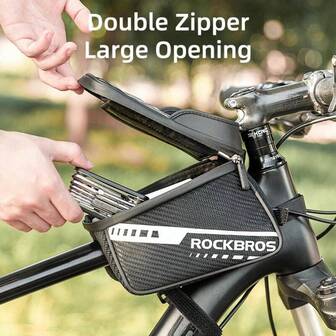 ROCKBROS 1pc Bike Front Frame Bag Top Tube Phone Bag Double Zipper Portable 1L