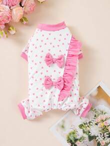 Bộ áo liền quần cho chó cưng mùa xuân/hè mới, trang trí nơ hình trái tim phối màu tương phản, viền bèo nhún co giãn, thích hợp cho hoạt động ngoài trời, chụp ảnh và mặc hàng ngày. - Hồng - Xem 15