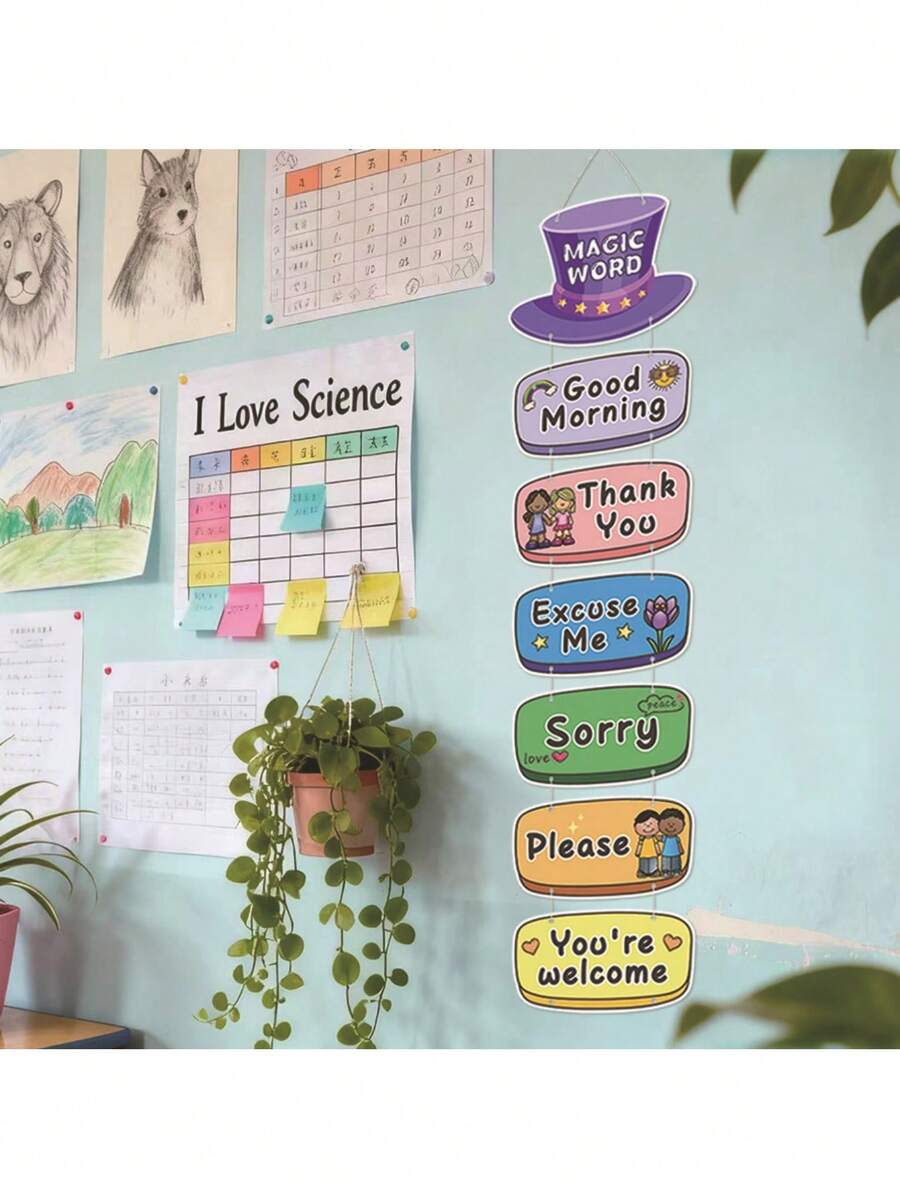 1 Stück Klassenzimmer Wortschatz Wanddekoration, Lernkarten mit höflichen Ausdrücken für die Englisch-Ecke des Lehrers, Hängefahnen für Schüler zum Vokabellernen - A - Übersicht 1
