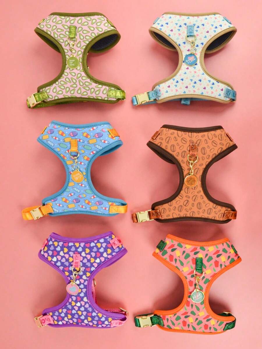奢华宠物胸背带及身份牌套装，高品质金属配件，时尚印花，适合小型、中型和大型幼犬，情人节和新年礼物之选