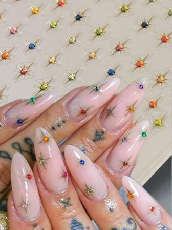 1set Golden Silvery Star Laser Colorful Glitter Starlight Sparkle Rhinestones Relief Nail Art Decorations Stickers Manicure Decals