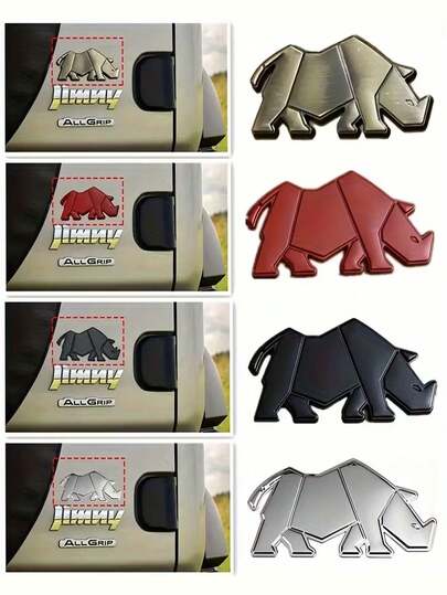 3D Metallic Rhinoceros Car Logo, Personalized Rear Metal Badge, Can Cover Car Body Scratches, Creative Decorative Metal Sticker, Suitable For Jimny