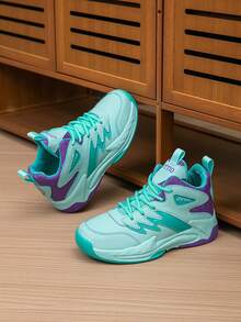 1 Pair Kids' Basketball Shoes, Youth Outdoor Sports Shoes Anti-Slip Durable New Fashion Colorblock Breathable Casual Boys Shoes