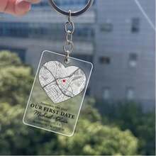 Personalized Map Keychain, Customized Couple Jewelry, First Date Gift, Couple Keychain, Location Map Keychain, Valentine's Day Gift For Him - Multicolor - View 7