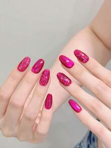 10 piezas de uñas postizas de acrílico, puntas de uñas cuadradas cortas, el color principal es rojo rosa vibrante. Estilo brillante combinado con purpurina a juego, brillante y deslumbrante. Este es un diseño de uñas llamativo y glamoroso adecuado para que las mujeres lo usen en bodas, fiestas, vacaciones y también un regalo ideal de arte de uñas para amigos y familiares. Suministros de uñas, uñas postizas hechas a mano - Multicolor - Ver 13