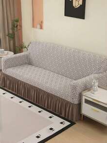 Jacquard Velvet Sofa Cover With Elastic Full Skirt Edge, Simple And Modern Polyester Fiber Suitable For Living Room And Household Use - Mocha Brown - View 6