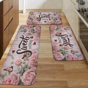 1件装黑白格纹水牛图案厨房地毯，现代简约吸水防滑厨房垫，易于清洁防污厨房地毯，适用于农舍厨房水槽区域，多种尺寸可选