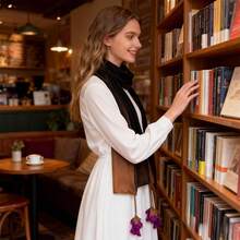 Bufandas de gasa para mujer con flores 3D, elegantes y contrastantes colores, ideales para fiestas de vacaciones. - marrón café - Ver 2