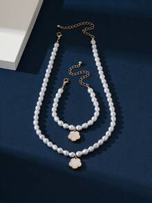 1 Set: 1pc Women's Rhinestone Star Flower Bracelet + 1pc Beaded Flower Necklace, Everyday Jewelry Accessories - Planet Beaded Necklace - View 8