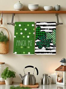 Bộ 2 khăn lau bếp hình cỏ ba lá may mắn ngày lễ Thánh Patrick, kiểu dáng cổ điển, thích hợp để rửa chén, trang trí nhà bếp, lau dọn hàng ngày trong nhà bếp và phòng ăn, cũng có thể dùng làm đồ trang trí nhà cửa mùa đông. - màu xanh lá - Xem 1