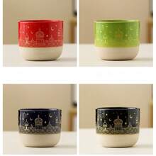 Xícara de café estilo Oriente Médio, em cerâmica espessa, com acabamento fosco e brilhante, design vintage com estrelas e lua, perfeita para latte art e aromas caseiros. - Multicolorido - Ver 3