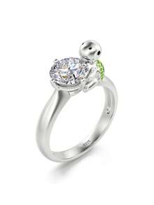 1 件创意个性化戒指，“可爱狐狸拥抱 1 克拉圆形方晶锆石戒指”珠宝礼物送给她 - 銀色 - 查看 5