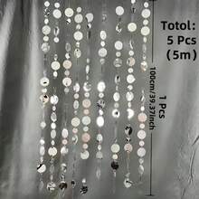 5pcs Gold Sequin Tassel Hanging Decor: Assorted Round Discs Patchwork Decorative Curtain + Hanging Style Atmosphere Prop, Suitable For Wedding Ceremony Hall, Birthday Party Backdrop, Hotel Event Ceiling, Home Holiday Decoration. Essential For Wedding Planners, Party Decorators, Event Venue Designers, Home Celebration Enthusiasts (Single Piece Length 100cm/39.37inch, High Gloss Material Enhances Lighting Ambiance) - Multicolor - View 4