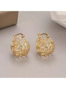 Creative Hollowed Out Basket Drop Earrings Women's Fashion Jewelry - 金色 - 查看 6